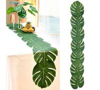 Caminos de Mesa con Hojas de Monstera 28 x 178 cm Caminos Mesa Verano Hojas de Palmera Artificial Table Runner Decoración Hawaiana para Playa, Familia, Cumpleaños, Boda