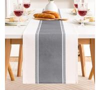 Caminos de Mesa Moderno con Rayas Gris Anchas en Mezcla algodón y Lino 40 x 90cm, Table Runner Decoración Rústica o Campestre, Mantel Rectangular para Comedor Principal o Mesa de Centro en Salón