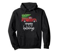 Camión agrícola Cargado con árbol de Navidad Felices Fiestas Sudadera con Capucha