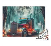 Camión Bosque Embrujado Puzzle de 1000 Piezas Papel para Adultos Escena Fantasmas Noche Juego de Puzzle 1000 Piezas Relajación Decoración Regalo 70x50cm/1000pcs
