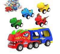 Camión De Dinosaurio Que Incluye Coches,Tynosaurus Gran Camión Eléctrico con 4 Coches de Retroceso - Figuras De Dinosaurio Vehículos Juego De Juguetes,para Preescolares Estudiantes de Kindergarten Niñ