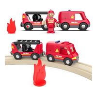 Camión de Rescate de Bomberos, Tren Juguete, Conexión magnética, Compatible con Thomas, Brio, Coche de Juguetes Educativo para niños pequeños, Juguetes Regalos para Niños de 3-7 Años, Rojo