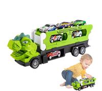 Camión de transporte de dinosaurios - Portador de vehículos de juego plegable, 6 coches en miniatura y figuras de dinosaurios, transporte de carga con rampa deslizante | Regalo de juguetes de cuero