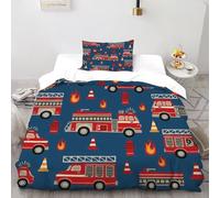 Camion dei pompieri Fiamma Funda Nórdica Algodon 2 Piezas con Impresión En 3D Fire Fire Trucks con Funda Almohada Single（135x200cm） 100% Microfibra Ropa De Cama para Adultos Y Niñas
