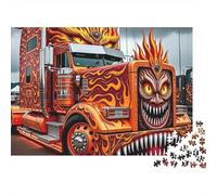 Camión en Llamas Arte, Rompecabezas de 1000 Piezas de estimulación Mental para Adultos, Monstruo camión, Fuego, Llama, Premium Grueso Resistente, desafiante, Alivio del estrés, 70x50cm/1000pzas