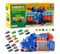 Camion Giocattolo Dinosauro - ABS 40,5 x 11,5 x 19 cm Triangolo Triceratopo Pieghevole | Coche Dinosauro Con Vano Portaoggetti Lanciatore Foam Ball 6 Pezzi + 18 Mini Veicoli | Gioco Bambini 3-8 Anni
