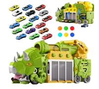 Camion Giocattolo Dinosauro - ABS 40,5 x 11,5 x 19 cm Triangolo Triceratopo Pieghevole | Coche Dinosauro Con Vano Portaoggetti Lanciatore Foam Ball 6 Pezzi + 18 Mini Veicoli | Gioco Bambini 3-8 Anni