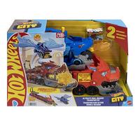 Hot Wheels City Dragón transportador con Ataque Doble definitivo Conjunto de Pista de Coches de Juguete con 2 Coches metálicos, dragón a Gran Escala y dragón Desmontable, JBM72