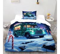 Camión Leopardo nevado Funda Edredon 2 Piezas con Impresión En 3D Xmas Land Snow Car con Funda Almohada Single（135x200cm） Microfibra Juego De Cama para para Niñosy Hombres