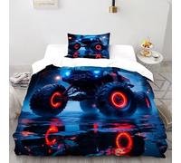 Camión Monstruo neón Funda Nórdica Algodon 2 Piezas con Impresión En 3D Off Road con Funda Almohada Single（135x200cm） 100% Microfibra Ropa De Cama para Adultos Y Niñas