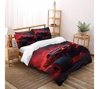 Camión Monstruo Rojo Funda De Edredón 3 Piezas con Impresión En 3D Horror DesiertoVehicles con 2 Fundas De Almohada Double（200x200cm） Microfibra Juego De Cama para
