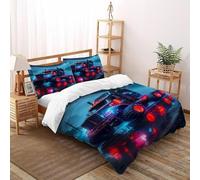 Camión Noche lluviosa De Ropa De Cama para Cyber RainyNightVehicle con Impresión En 3D, Juego De Funda para Edredón Cremallera, Microfibra Suave Funda Nordica con Fundas De Almohada Double（200x200cm）