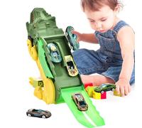 Camión portador de dinosaurios: juego de gran capacidad, construcción robusta de ABS, pista de transformación, camión de dinosaurios que come autos con 6 mini autos | Juguete de Aprendizaje para Niños