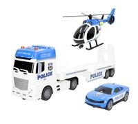 ColorBaby 39050 Speed & Go Camión Porta vehículos policía, Incluye Coche y helicóptero, con Luces y Sonidos, Rampa Manual, Sistema de fricción, Escala 1:12, Coches para niños a Partir de 3 años