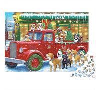Camión Rojo Antiguo Puzzle para Adultos Puzzle de 1000 Piezas Perros Escena Navideña Puzzle para Toda la Familia Regalo Relajante 38x26cm/1000pcs