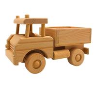 Camión sostenible como modelo de coche, coche decorativo como volquete, camión con remolque, vehículo de construcción de madera, camión volquete de madera con gran superficie de carga, 25 x 12 x 15 cm