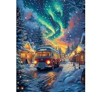 Camión viejo en pueblo de auroras boreales Puzzle 500 Piezas Desafío Impossible Extremo Paisaje de cuento de hadas en caricatura Rompecabezas Para Adultos Aliviar Estrés Decoración Hogar 3D Maquetas C