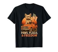 Camión vintage Paws Flags Freedom con bandera de EE. UU., Yorkshire Terrier Camiseta