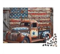 Camión Vintage Puzzle de 1000 Piezas Papel para Adultos Bandera de Estados Unidos Puzzle para Toda la Familia Decoración Regalo 38x26cm/1000pcs