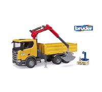 Camión volquete Bruder Scania Super 560R con grúa, cazo, palé y gancho de elevación