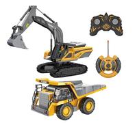 Camión volquete con control remoto: vehículo de transporte con sonido ligero, juego de camión con control remoto de juguete con plataforma de metal, batería recargable, ruedas resistentes para todo te