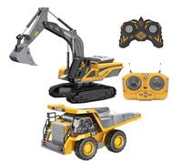 Camión volquete con control remoto: vehículo de transporte con sonido ligero, juego de camión con control remoto de juguete con plataforma de metal, batería recargable, ruedas resistentes para todo te