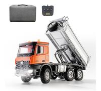 Camión volquete RC de aleación, 1:14 14 canales 6WD todo terreno, modelo de vehículo de construcción a control remoto completo con luces LED, para entusiastas de RC (RTR/naranja)