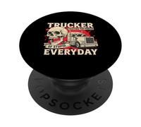 Camionero de Lucha contra la Estupidez Funny Skull 18 Wheeler Semi Truck PopSockets PopGrip Adhesivo