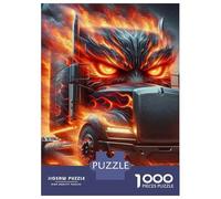 Camiones 1000 Piezas Papel Semi camión con Cara demoníaca en Llamas Puzzle para Adultos Portátil Noche De Juegos En Familia Desafiante Y Divertido Ocio En Casa 52x38cm/1000pcs