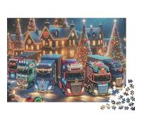 Camiones Navideños Puzzle de 1000 Piezas Papel para Adultos Pueblo Nevado Noche Decoración Hogar Antiestrés Regalo Familiar 38x26cm/1000pcs