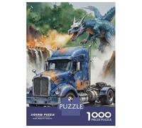 Camiones Puzzle De 1000 Trozos Papel Grueso Dino y camión Azul Rompecabezas Compatible con Tabla Entretenimiento Fin De Semana Ocio En Casa 38x26cm/1000pcs