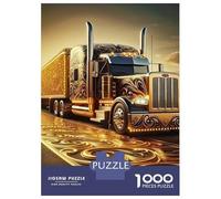 Camiones Set De 1000 Piezas Papel Reciclado Semi camión Dorado en una Brillante Carretera Dorada Puzzle Familiar Aficionados A Los Fácil De Almacenar Actividad De Vinculación Familiar 70x50cm/1000pcs