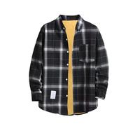 Camisa a cuadros de manga larga para hombre con forro, camiseta informal cálida con estampado de cuadros con bolsillo en el pecho, camisa informal versátil para otoño, invierno, camiseta para uso