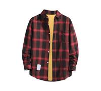 Camisa a cuadros de manga larga para hombre con forro, camiseta informal cálida con estampado de cuadros con bolsillo en el pecho, camisa informal versátil para otoño, invierno, camiseta para uso