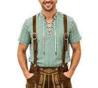 Camisa a Cuadros para Festivales de con Tirantes anudados al Frente diseño Casual con Botones Ajuste Holgado Ideal para Primavera Verano y otoño (Green, L)