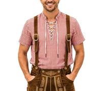 Camisa a Cuadros para Festivales de con Tirantes anudados al Frente diseño Casual con Botones Ajuste Holgado Ideal para Primavera Verano y otoño (Red, XL)