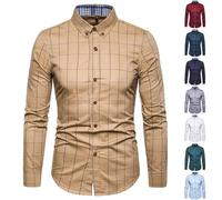 Camisa a cuadros para hombre, ajustada, formal, a cuadros, vestido de fiesta, con cuello a cuadros, camisas de negocios, camisetas de trabajo inteligentes, para graduación, boda, oficina a cuadros