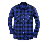 Camisa a cuadros para hombre, camisa de franela de manga larga, camisa a cuadros con botones, camisa clásica casual de tartán, camisa de leñador, camisa de abuelo para verano, para hombre, 02 Azul, L