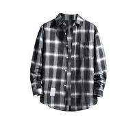 Camisa a cuadros para hombre, color negro y blanco, camisa de manga larga para hombre, de lino de algodón, camisa informal con botones, camisa deportiva para el tiempo libre, camisa holgada para