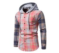 Camisa a cuadros para hombre con capucha, camiseta de manga larga en diseño de cuadros para estilo urbano, uso diario y reuniones, camisa de ocio con capucha y práctico bolsillo, ideal para hombre