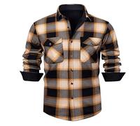 Camisa a cuadros para hombre, con forro polar, de manga larga, térmica, con botones, camisa de leñador, camisa casual, cálida, clásica, a cuadros, cuello de solapa, chaquetas de trabajo con bolsillos
