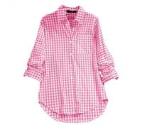 Camisa a cuadros para mujer, blusa de gran tamaño, elegante, de manga larga, rosa, holgada, vintage, con botones, blusas, solapa, túnica, tallas grandes, parte superior holgada, Rosa., M
