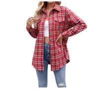 Camisa a cuadros para mujer, camisa de leñador, parte superior, informal, Oktoberfest, blusa a cuadros, blusa para traje regional, camisa de manga larga, color rojo, a cuadros, cuello en V, blusa