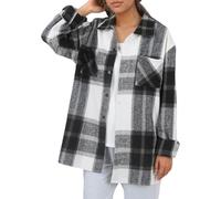 Camisa a cuadros para mujer - Camisa para mujer, elegante y elegante, con cuello rapeado, tapas de color Patchwork Coat manga larga con bolsillos portátiles, Tops con botón sudadera simple Tops, Negro