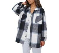 Camisa a cuadros para mujer - Camisa para mujer, elegante y elegante, con cuello rapeado, tapas de color Patchwork Coat manga larga con bolsillos portátiles, Tops con botón sudadera simple Tops, azul
