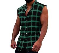 Camisa a cuadros rojos para hombre, chaleco casual de verano a cuadros sin mangas, camisa de franela a cuadros para vacaciones, Z1-verde, XXL
