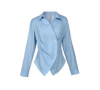 Camisa A Rayas Mujer Manga Larga Camisa Elegante y versátil de Manga Larga a Rayas con Cintura Ajustada Botones Azules, Ropa Viaje Diario for Primavera otoño(S)