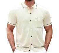 Camisa a rayas para hombre 2026, camisetas básicas para hombre, primavera y verano, a la moda, de punto, solapa, a rayas, camisa de manga corta, blusa de punto Henley para hombre, camiseta de golf