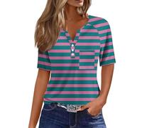 Camisa acanalada para mujer con botones, cuello en V, blusa de algodón, camiseta suelta de manga corta, gráfica, verano, transpirable, blusas de manga larga, para el tiempo libre, tallas grandes