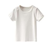 Camisa acanalada para niñas, básica, cuello redondo, manga corta, ligera, cómoda, lisa, ajustada, informal, transpirable, para la escuela, blusa de moda, blanco, 6-7 años